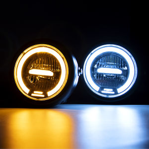E&M Universal Motorcycle LED Headlight 6.5 Inch Retro Headlamp with Bracket Black For Suzuki Yamaha Honda CG125 GS125 Cafe Racer Bobber