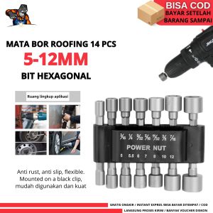 Mata Roofing Magnetic Kunci Mata Sok Baut Roofing Baja Ringan Konektor Mesin Bor 1 Set 14 PCS Mata Bor Kunci Pas Shock