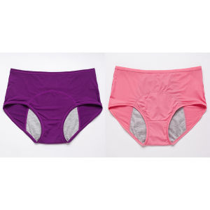 2Pcs Plain Leak Proof Menstrual Period Panties High Waist Underwear for Women Physiological Underpants Plus Size Cotton Crotch Healthy Seamless Briefs L-3XL