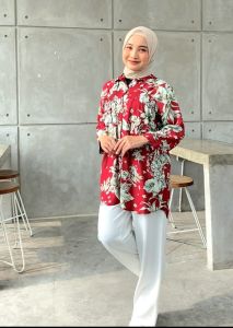 Kemeja Atasan Wanita Jumbo Katun Rayon Oversize Adem Flower 301