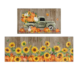 2-Pack mùa thu bí ngô xe tải Thảm chùi chân nhà bếp-entryway thảm với đồ trang trí theo mùa cho cửa trước sàn nhà bếp Tạ ơn sử dụng trong nhà