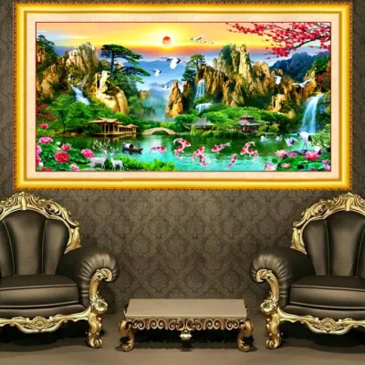 Tranh thêu chữ thập Phong cảnh lưu thủy sinh tài LV3329 - tự thêu kích thước 130*60