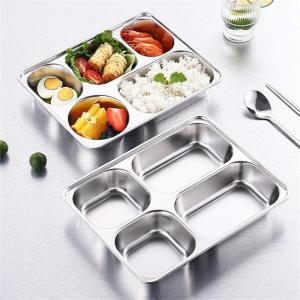 Stainless Steel Divided Plate 4Grids Dining Plate for Canteen Kids Fruit Snack Tray Safe Students Tableware Lunch Plate