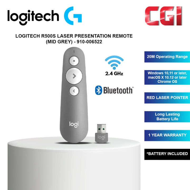 Logitech R500s Laser Presentation Remote with Red Laser Pointer 910006522 (Mid Grey) Lazada