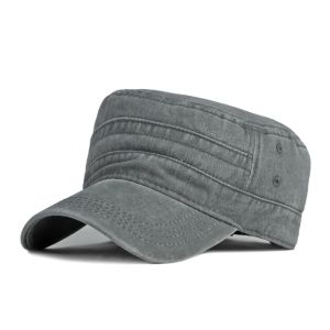 COUPLECOL Washed Cotton Flat Top Hat Vintage Y2k Peaked Cap Fashion Gothic Cadet Cap Men Women