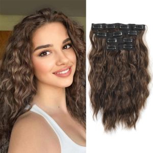 OMQAIO 4PCS Sóng cơ thể Kẹp tóc nối 12 inch Sợi ngang đôi Tóc dày vô hình Phụ kiện tóc Tóc đuôi ngựa Tóc Xoăn Gợn sóng ngắn Dành cho Nữ