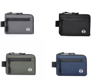 EASY SHOP Black zippered wallet with money slot for cash and cards.