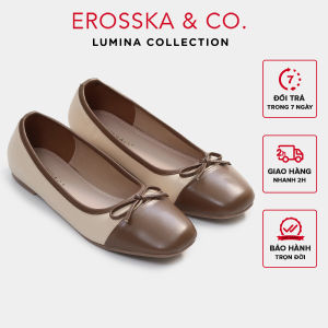 Erosska Lumina - Giày búp bê nữ thời trang đế bệt đính nơ xinh xắn màu nâu - EF024