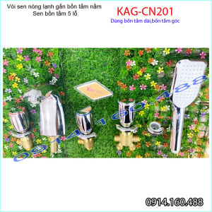 Vòi bồn tắm KAG-CN201 nóng lạnh tay vặn gắn mặt bồn tắm Vòi cấp 5 lỗ bồn massage chrome bóng nước mạnh siêu bền