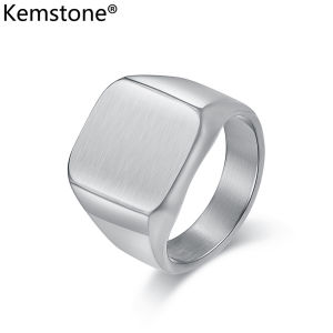 Kemstone Mens Stainless Steel Rings Black Silver Gold Plated Square Seal Ring Matte Jewelry