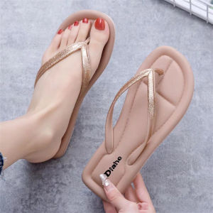 Womens Casual Waterproof Rubber Beach Sandals Apricot Flip-Flops Trendy Outdoor & Home Wear Slippers Comfortable Versatile Summer Footwear Non-Slip FlatSandals Cushioned Footbed Flexible Sole 055523