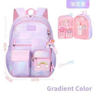 Unicorn School Bag Large Capacity Student Backpack Rainbow Breathable Waterproof and Wear-resistant Cute Cartoon Bag Beg Sekolah