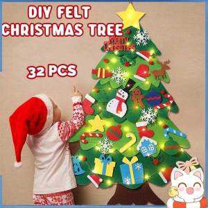 DIY Felt Christmas Tree Set with Led String Lights Wall Hanging Decoration Felt Christmas Tree Kits
