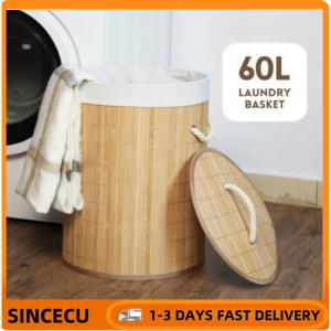 Bamboo Laundry Hamper –60L Large Capacity with Detachable Lid & Liner | Natural Clothes Basket for Bedroom & Bathroom