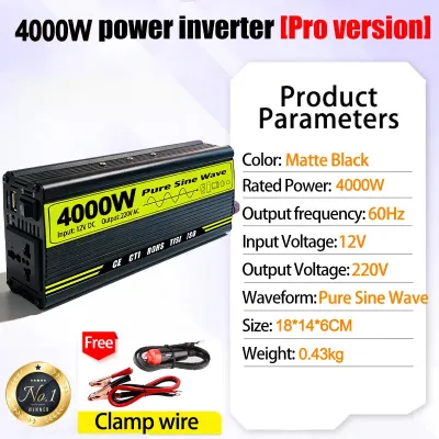 12000W Power Inverter DC 12V To AC 220V Pure Sine Wave Power Inverter High Frequency Fully Automatic Solar Current Converter With Dual 3.2A USB Ports Emergency Power Supply For Car Trips & Fishing & Outdoor Activities【4000W/6000W/12000W Options】