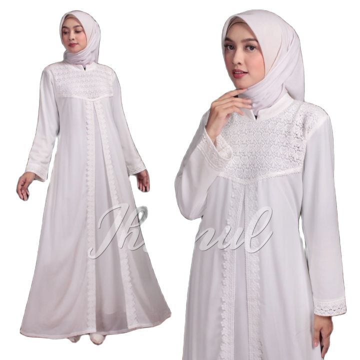 Abaya Putih Ceruty Model Brukat Belah / Abaya Cantik Model Elegan ...