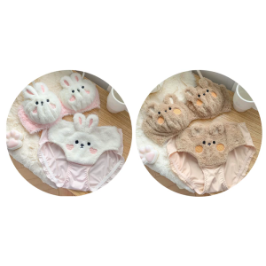 Gấu vui nhộn Bộ đồ lót Faux lông thú áo ngực và panty sang trọng Bộ đồ lót phim hoạt hình đáng yêu Bộ áo ngực quà tặng ngày lễ cho Womens