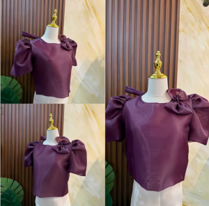 Filipiniana Kimona Big Ribbon Back Button With Pearls Lightweight tops Distinctive Clothing L2381