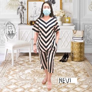 Baju tidur piayma/stelan celana 7/8 rayon salur V ultra ukuran XL dan 3XL