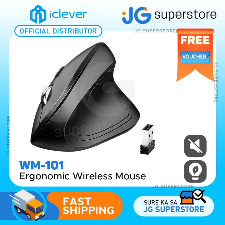[CLEARANCE] iClever WM-101 101 Ergonomic Vertical Wireless Mouse Black with 6 Buttons Adjustable DPI 49ft Bluetooth Transmission Whisper-quiet Click | JG Superstore
