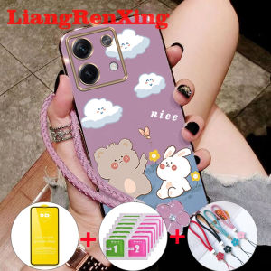 With tempered glass for casing Redmi Note 13 4G 2023 Redmi Note 13 Pro 5G phone case softcase silicone protector shockproof cover new design aesthetic cartoon bear ddmxx01