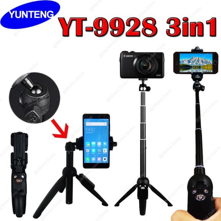 YUNTENG YT 9928 3-in-1 Tripod Selfie Stick with Phone Holder Remote  Controller Mini Retractable Tripod with Bluetooth Remote Shutter For Phone  Camera