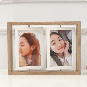 SG Ready Stock Wooden Nordic 6 Inch Rotating Double Sided Photo Frame Tabletop Home Decoration Picture Rack