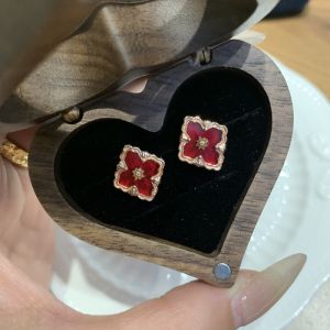 Brushed Mini Small Natural White Fritillary Four-leaf Clover Earrings Retro Palace Style Earrings
