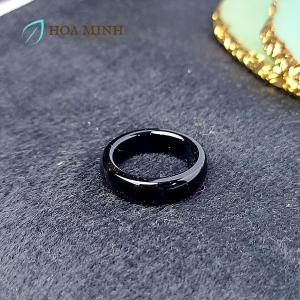 Nhẫn đá Mã Não đen vip dày 5.8 li đường kính 17mm hợp mệnh Thủy Mộc | Hoa Minh Gem