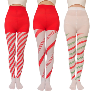 Christmas Colorblock Candy Cane Striped Pantyhose High Waist Full Length Stretch Tights Leggings Hosiery Party Costume