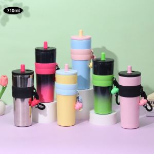 ZYJC SHOP 710ml Chai nước cách nhiệt Dễ thương Sức chứa lớn Bình chân không inox Đồ uống Giữ lạnh và nóng Bình giữ nhiệt Trà cà phê