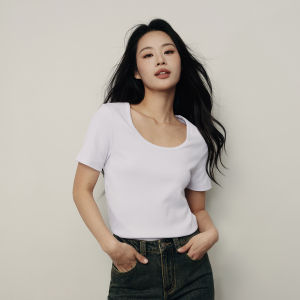 Giordano Korea Collection Womens U-neck Short Sleeve Slim Ribbed Tee 05325557