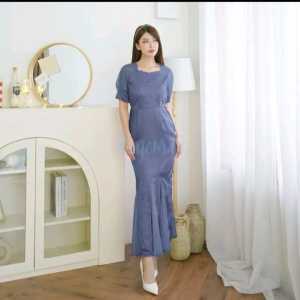 Dress Wanita kondangan pesta mewah polos model kekinian gaun terbaru  Panjang Satin Tile Formal Natal Brokat Maxi Midi Aurel