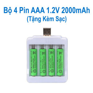 BỘ 4 PIN SẠC AA AAA 1.2V Ni-MH 2000mAh (TẶNG KÈM BỘ SẠC USB). CHẤT LƯỢNG CAO BỀN BỈ TUỔI THỌ CAO