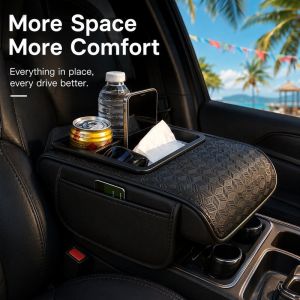 2026 Armrest Box Pad Multifunctional Cushion Tissue Box Central Console Cup Holder Storage