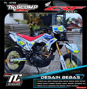 STICKER CUSTOM DECAL MOTOR CRF 150 L FULLBODY DESAIN KEREN MOTIF RACING TERBARU KOMBINASI FLO/STABILLO TIMBUL BEBAS COSTUM BISA REQUEST UBAH NOMOR NAMA SUPER GLOSSY TEBAL RACING SUPERMOTO TC-0733