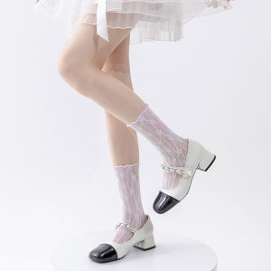 Summer Women Socks Lace Floral Mesh Lolita Style Cute Thin Middle Tube Transparent Socks Girl Sweet Breathable Designer Socks