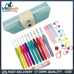 Crochet Hooks Set Yarn Knitting Needles with Case Colorful Crochet Hooks Kit Ergonomic Handle 11 Sizes for Mom Grandma Gifts