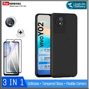Paket 3in1 Case VIVO Y02 NEW Casing Premium SoftCase Slim Exellent Cover Free Tempered Glass Full Layar Gan Camera Murah Pengiriman Cepat Bisa ( COD ) Promo Di AlvaCaseAcc
