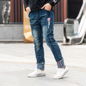 IENENS 4-13 Years Young Boy Casual Trousers Boys Slim Straight Jeans Kids Baby Children Fashion Denim Long Pants Elastic Waist Pants