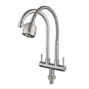 LUXURY GRADE 2 Mode Double Sink Tap 304 Stainless Steel Flexible Pillar Mounted Tap Multifunction 360° Rotate Flexible Faucet Kitchen Use