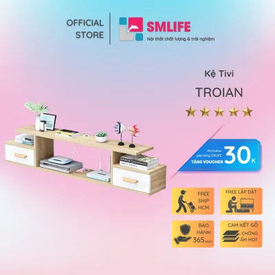 Kệ tivi gỗ hiện đại SMLIFE Troian - Trắng + Vân sồi