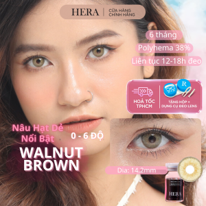 Lens Hera Nâu Hạt Dẻ Nổi Bật 0 - 6 Độ WALNUT BROWN Nhập Khẩu Hàn Quốc Kính Áp Tròng Cận 6 Tháng