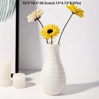 CHTM32 Imitation Ceramic Nordic Flower Vase Creative Simple Flower Arrangement Container Modern Durable Plastic Flower Pot Home Decoration