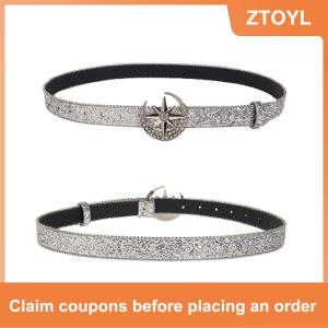 【ZTOYL】 เข็มขัดหัวเข็มขัดประดับพลอยเทียมแฟชั่นสำหรับผู้หญิงและผู้ชายสายรัดเอวทำจากหนัง PU แวววาวหัวเข็มขัดโลหะแนวพังก์แวววาวแบบ Y2k