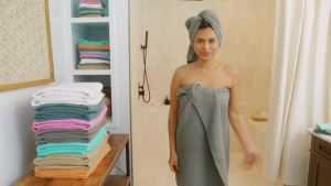 ผ้าขนหนูอาบน้ำไมโครไฟเบอร์ขนาดใหญ่แห้งเร็วไม่เป็นขุย POLYTE ขนาด 60 x 30 นิ้ว แพ็ค 4 ผืน (ลายวาฟเฟิล)