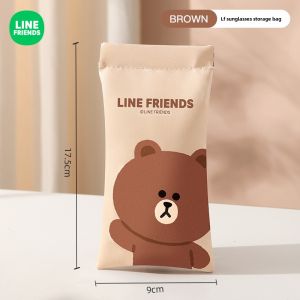 LINE FRIENDS Brown Glasses Case Pouch With Flocked Lining PVC Leather For Earphones Storage Bag LFB288