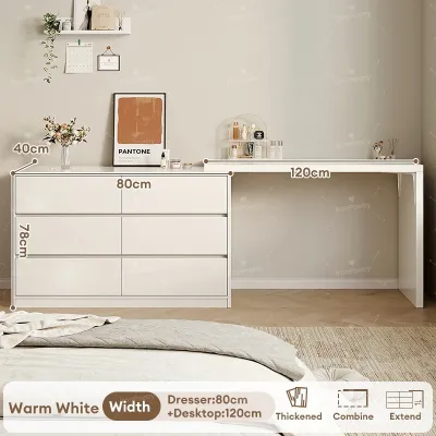 Dressing Table With DrawerWith Cabinet Dressing Table 2 in 1 INS Vanity Table Cabinet Desk Bedside Cabinet Ins style Simple Modern Dressing Table