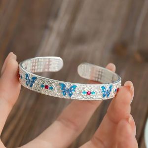 FIRST SONG Traditional Enamel Bracelet Classic Ethnic Style Womens Hand Bracelet Vintage Fresh Glossy Chinese Cloisonne Bracelet Women
