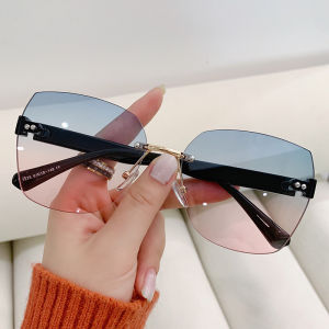 Women Rimless Sunglasses Ocean Lens Irregular Frame UV Protection